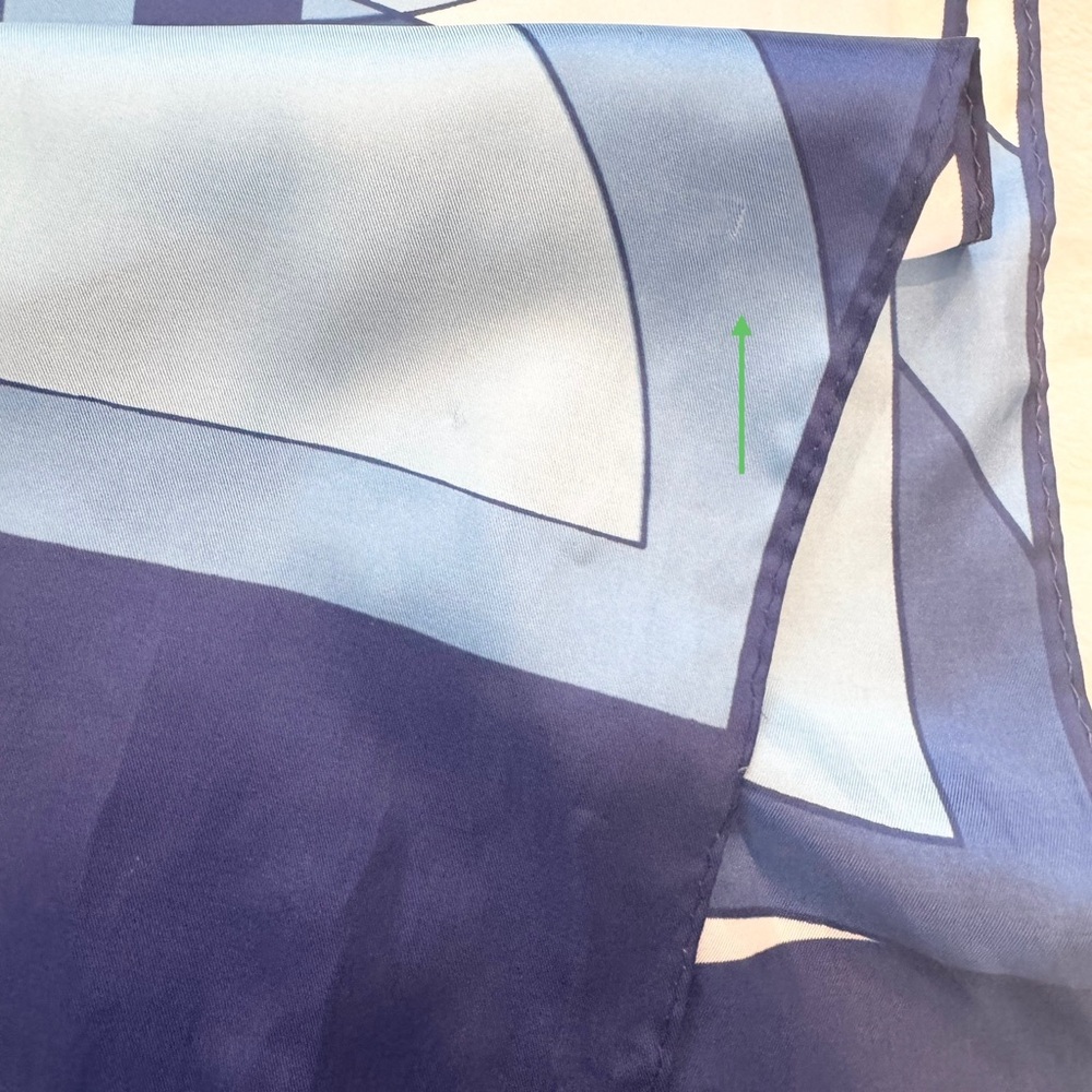 Christian Dior Vintage Silky Satin Blue Geometric Print Oblong Rectangle 44 x 14 - Picture 10 of 14